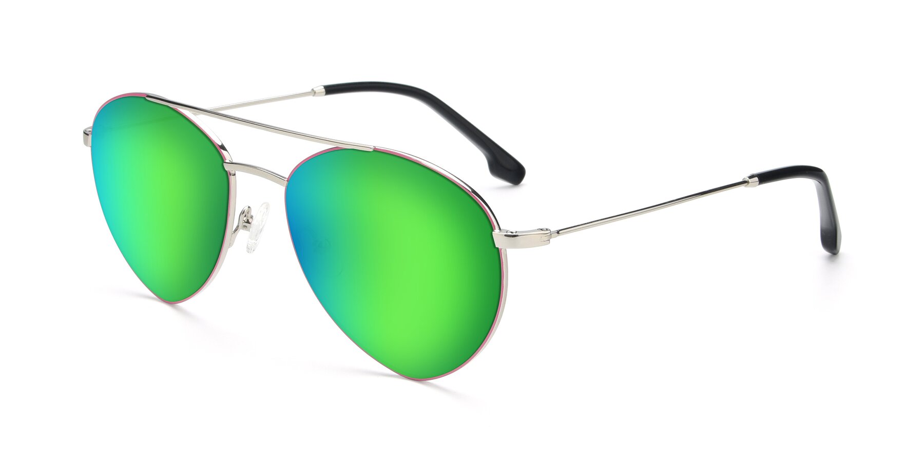 Angle of 9459 in Silver-Pink with Green Mirrored Lenses