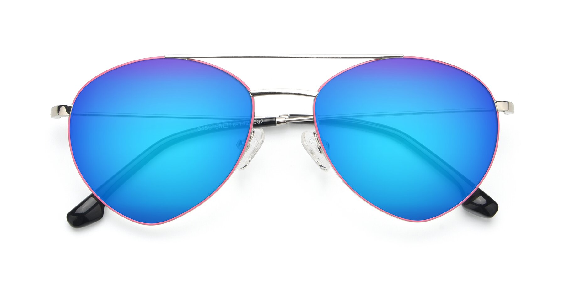 Folded Front of 9459 in Silver-Pink with Blue Mirrored Lenses