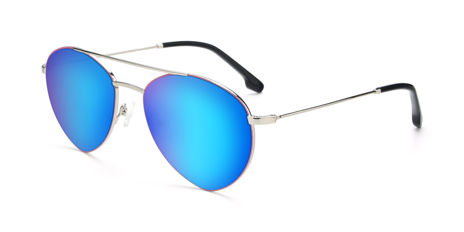 Angle of 9459 in Silver-Pink with Blue Mirrored Lenses