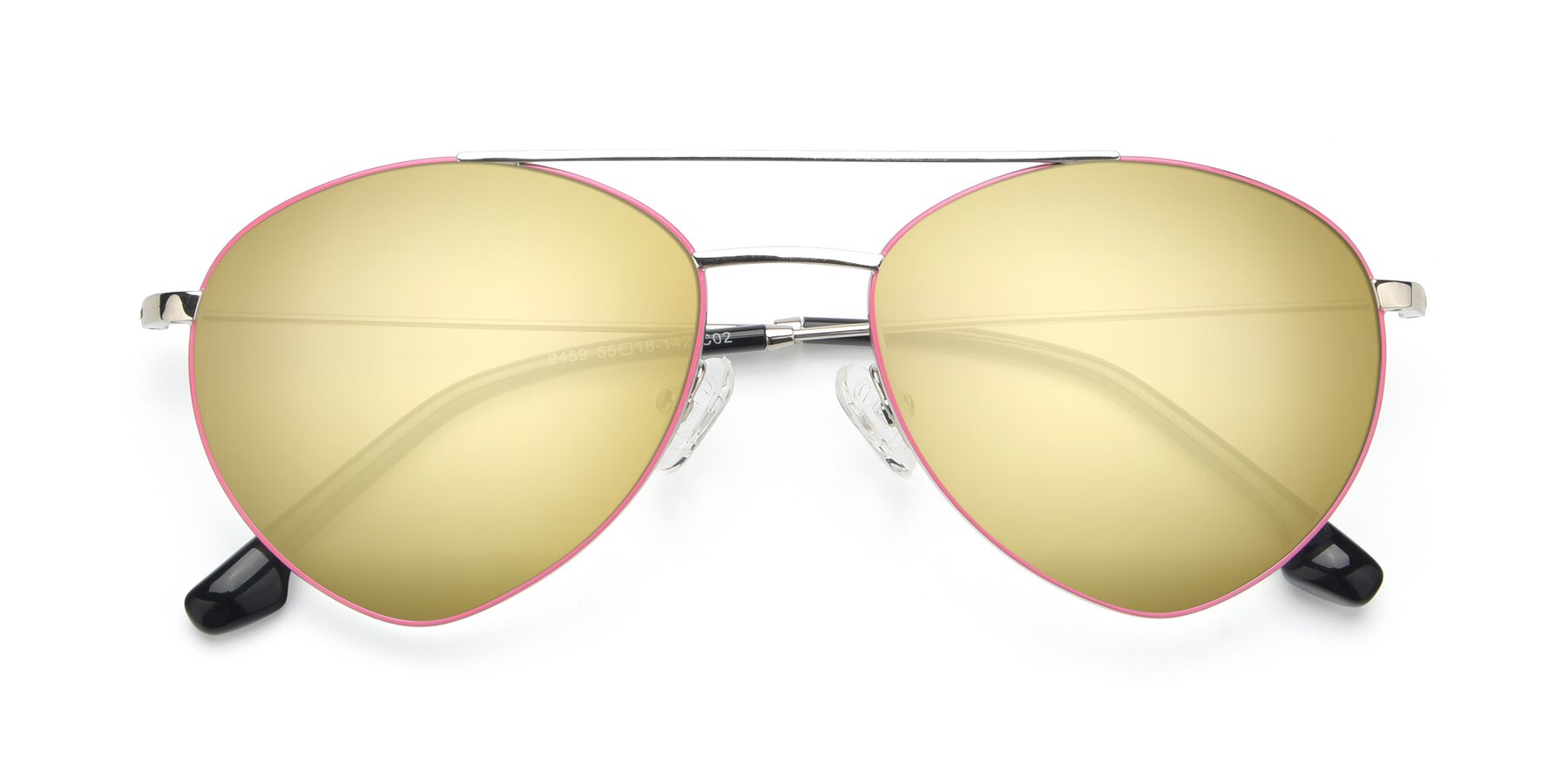 Folded Front of 9459 in Silver-Pink with Gold Mirrored Lenses