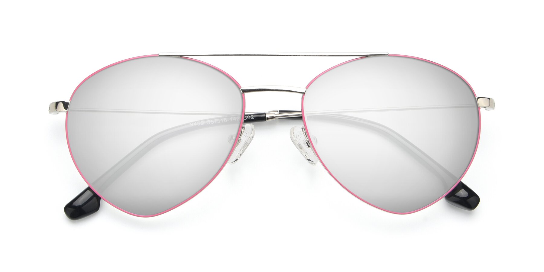Folded Front of 9459 in Silver-Pink with Silver Mirrored Lenses