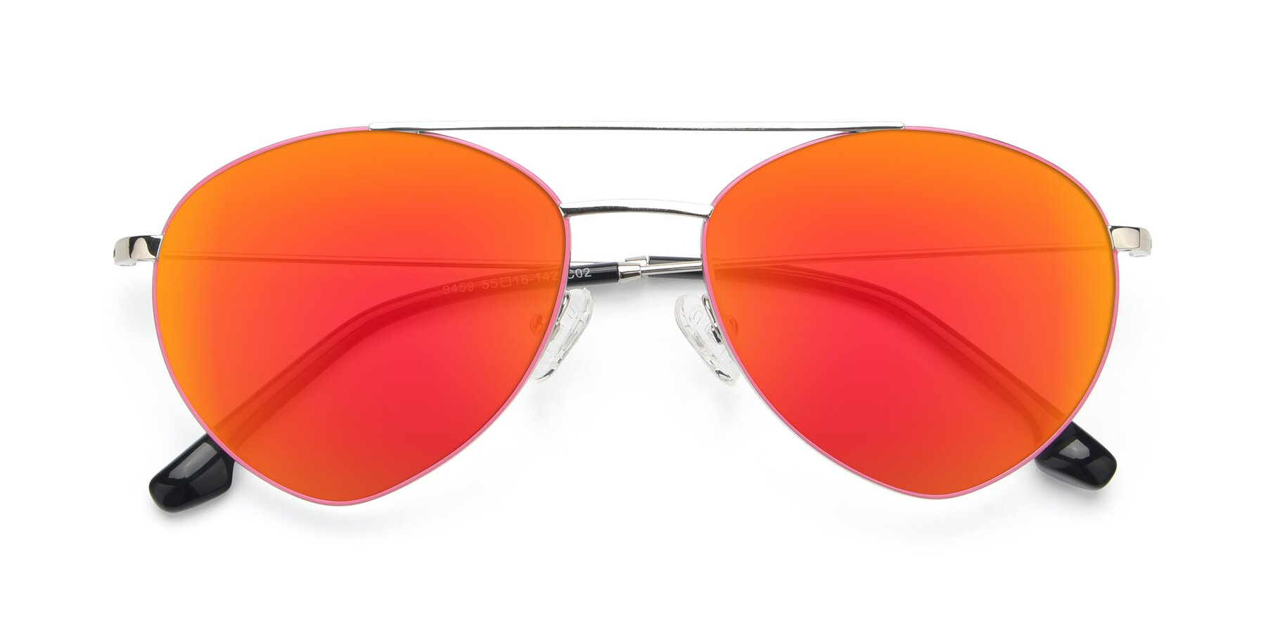 Folded Front of 9459 in Silver-Pink with Red Gold Mirrored Lenses