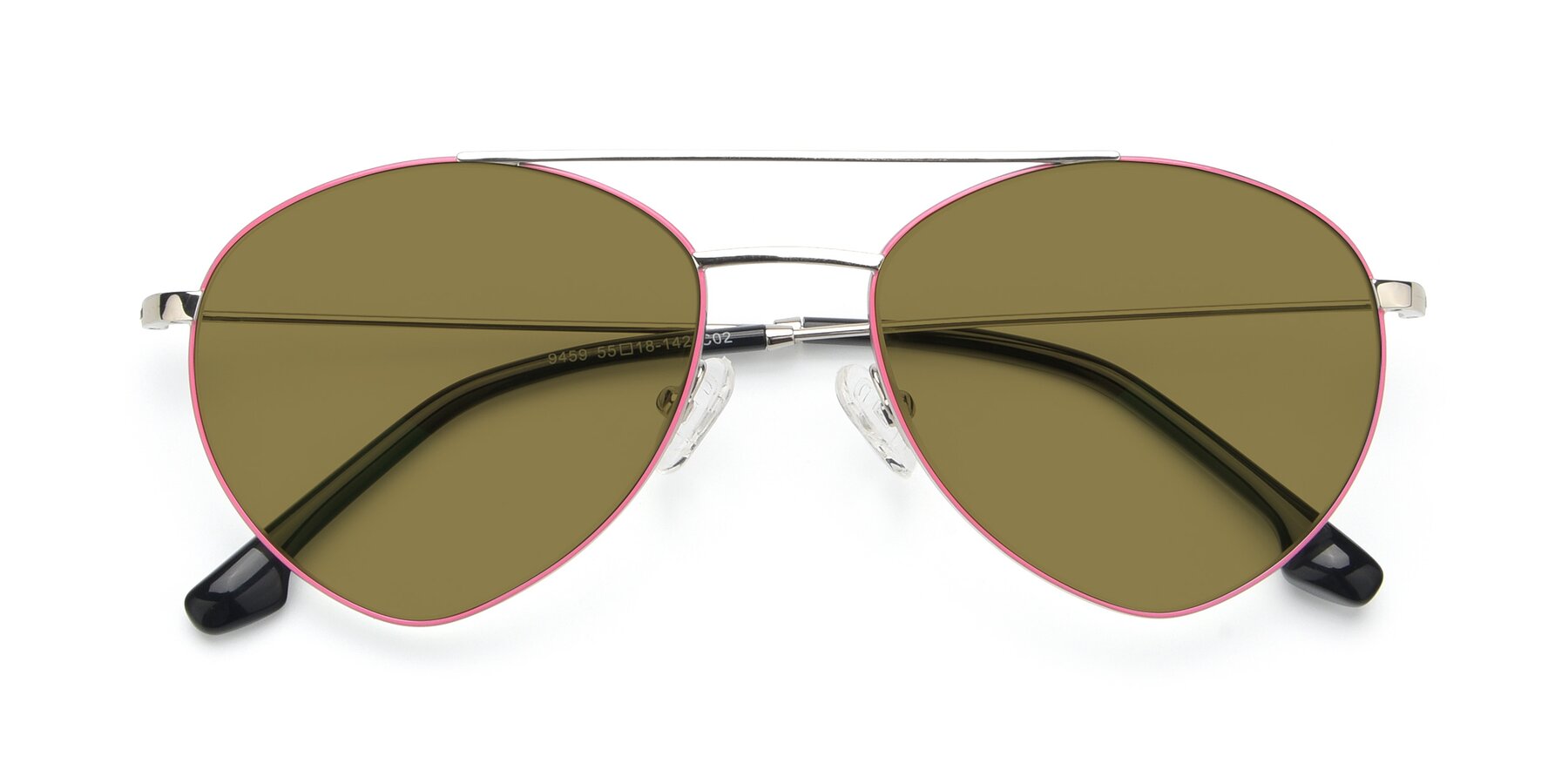 Folded Front of 9459 in Silver-Pink with Brown Polarized Lenses