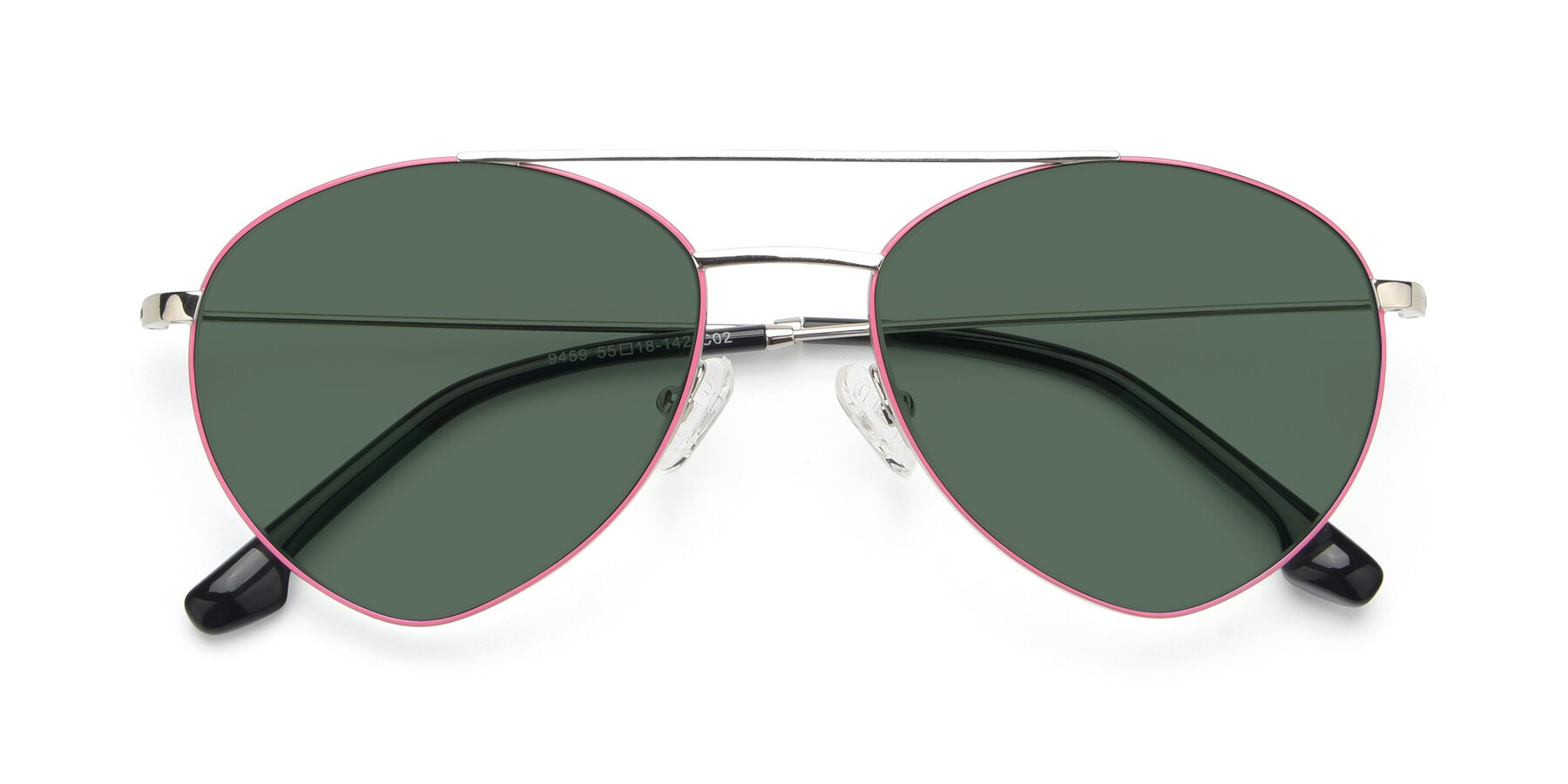 Folded Front of 9459 in Silver-Pink with Green Polarized Lenses