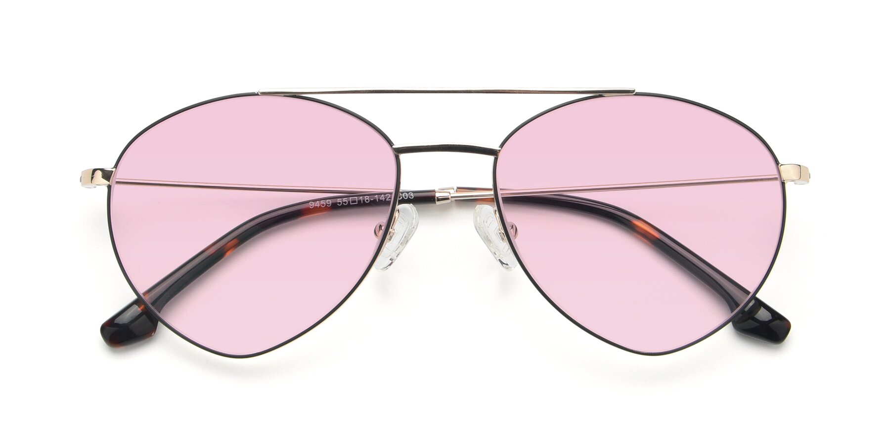 Folded Front of 9459 in Gold-Black with Light Pink Tinted Lenses