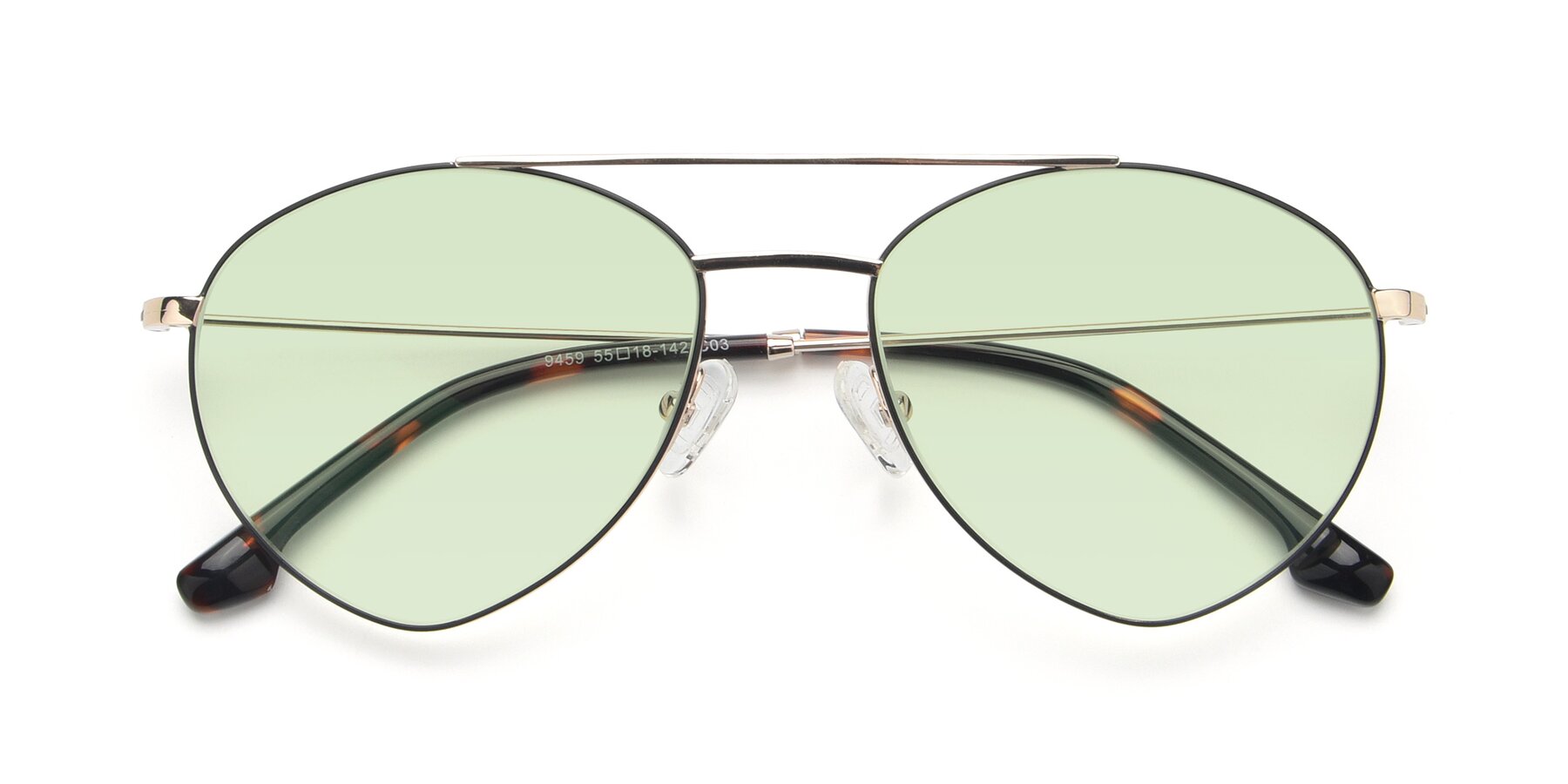 Folded Front of 9459 in Gold-Black with Light Green Tinted Lenses