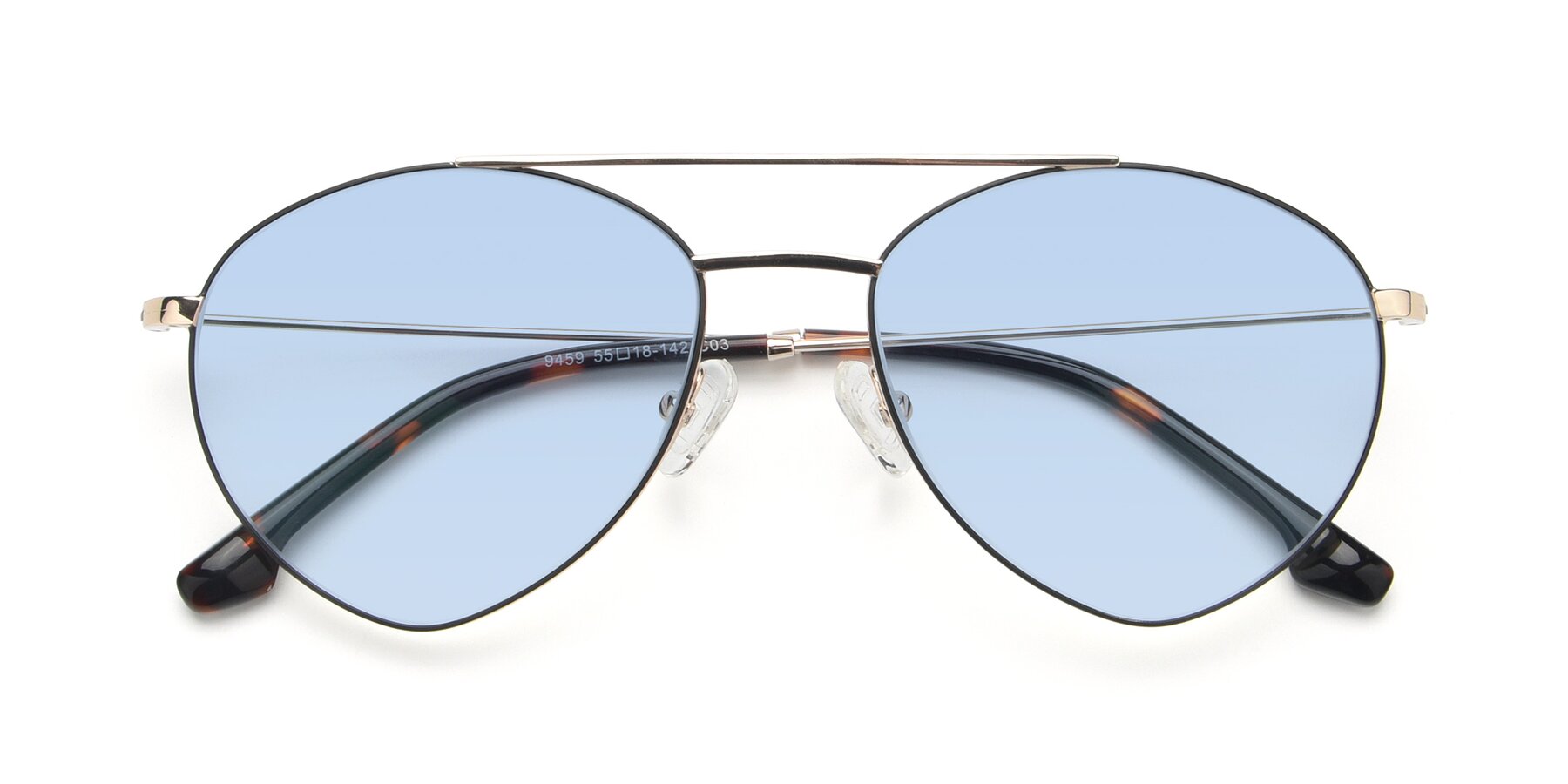 Folded Front of 9459 in Gold-Black with Light Blue Tinted Lenses