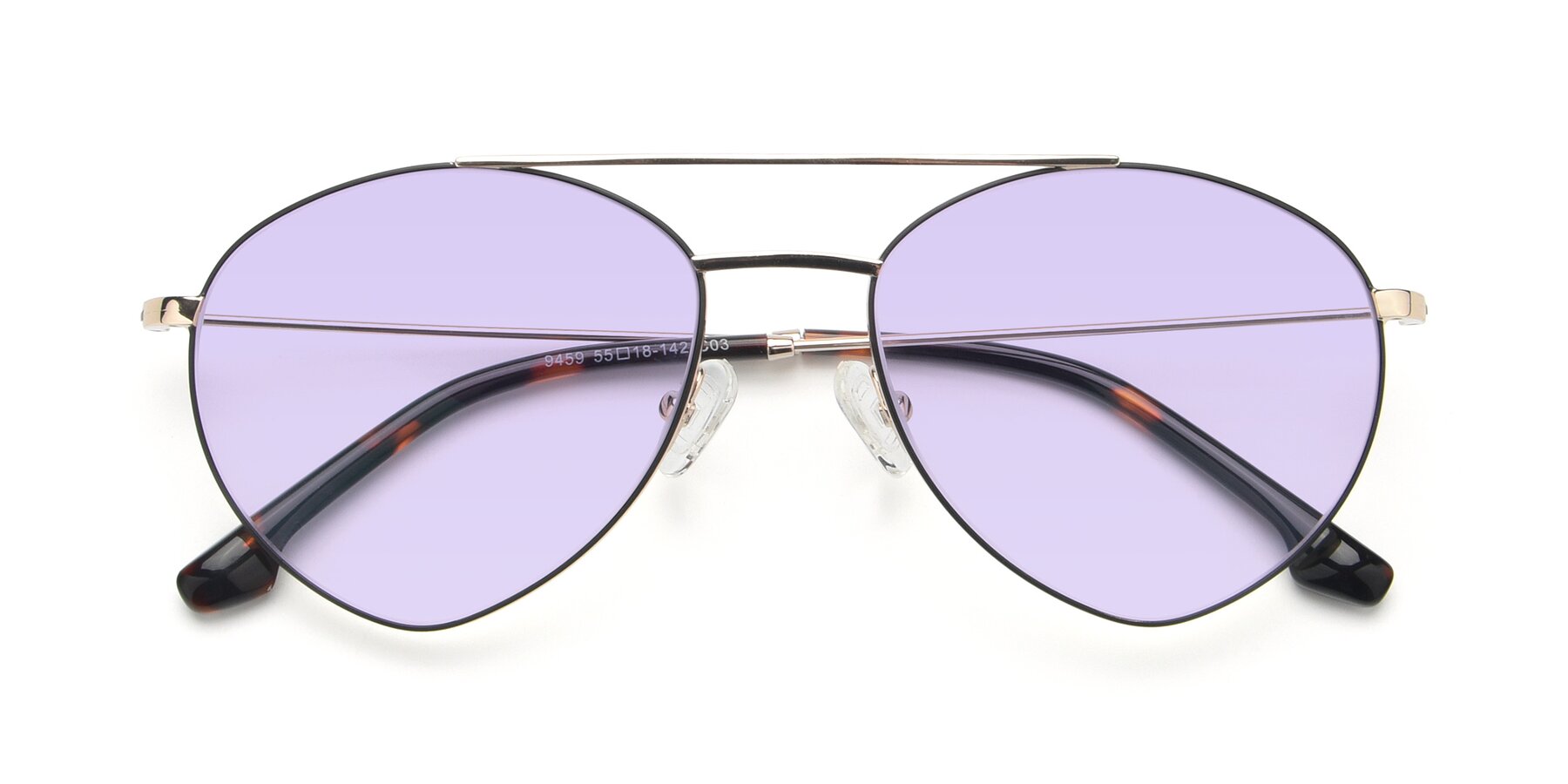 Folded Front of 9459 in Gold-Black with Light Purple Tinted Lenses