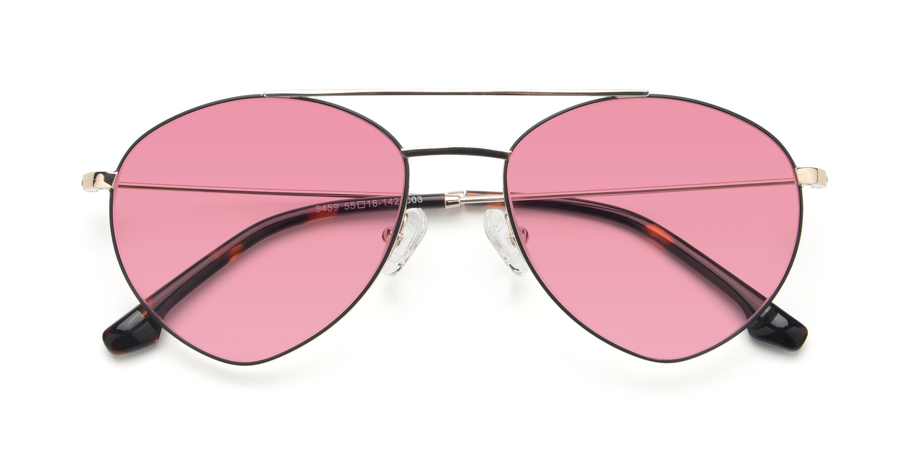 Folded Front of 9459 in Gold-Black with Pink Tinted Lenses