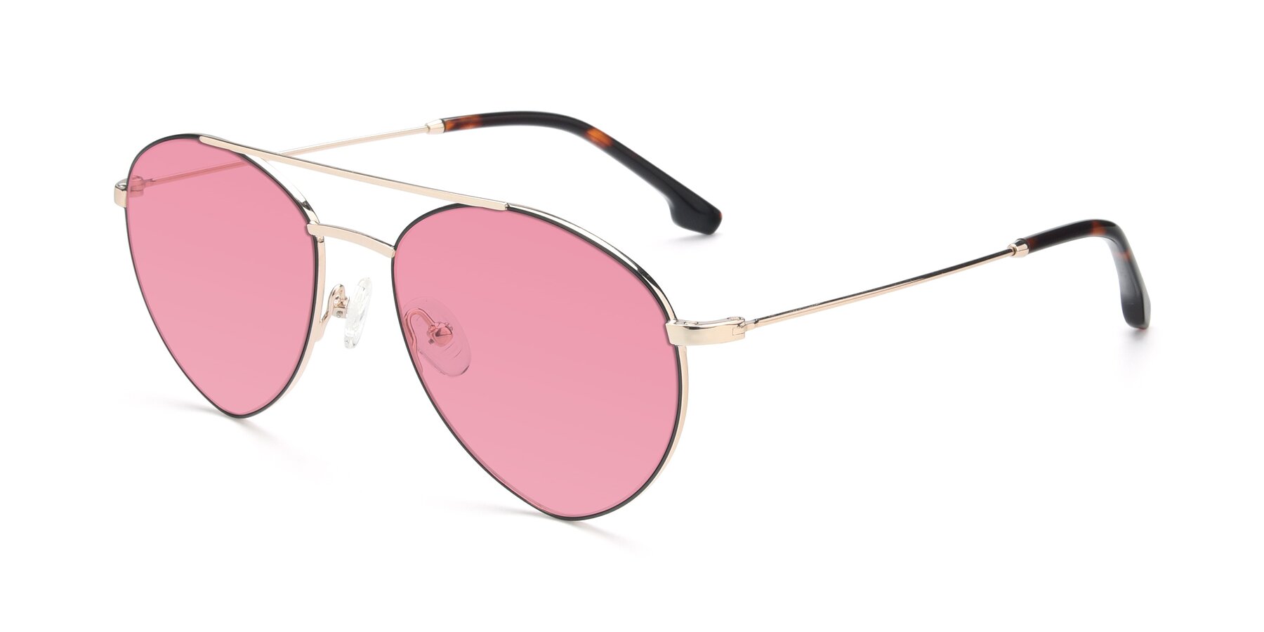 Angle of 9459 in Gold-Black with Pink Tinted Lenses