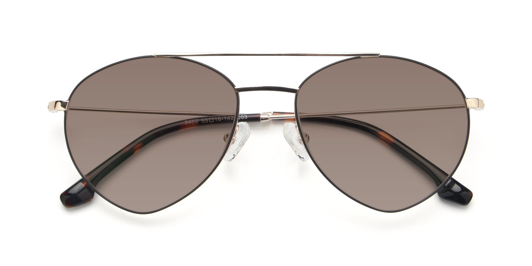 Folded Front of 9459 in Gold-Black with Medium Brown Tinted Lenses