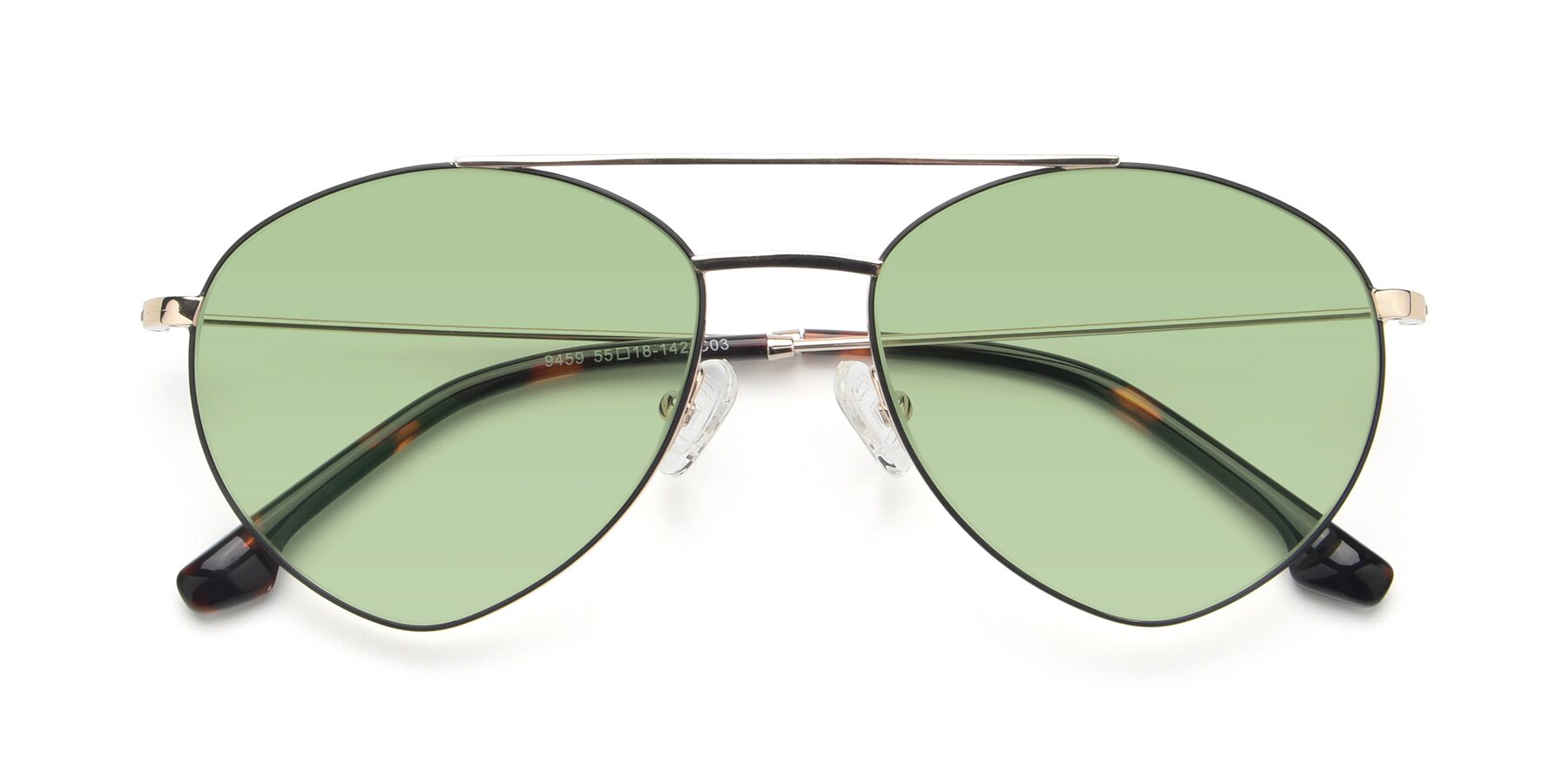 Folded Front of 9459 in Gold-Black with Medium Green Tinted Lenses
