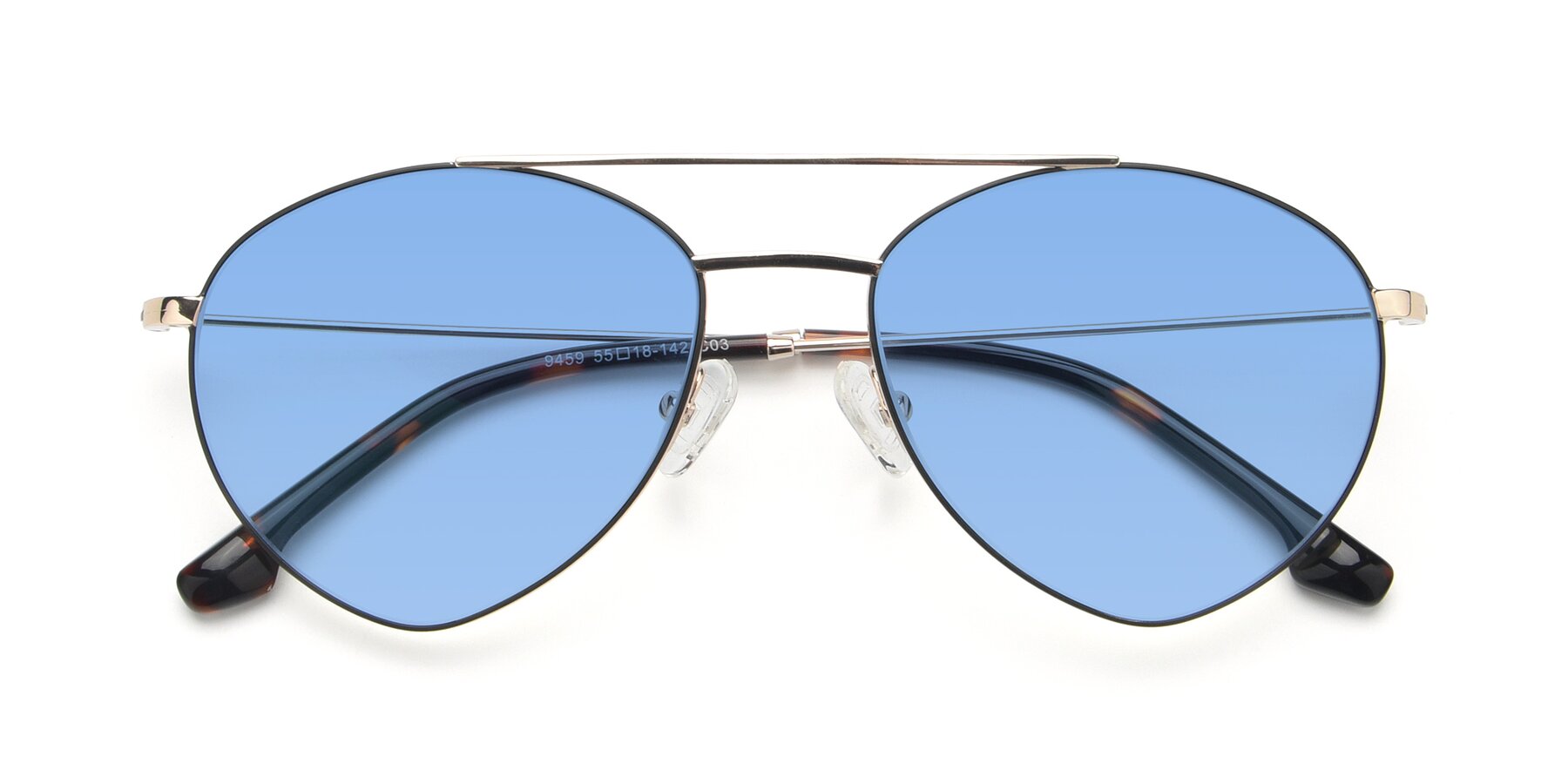 Folded Front of 9459 in Gold-Black with Medium Blue Tinted Lenses