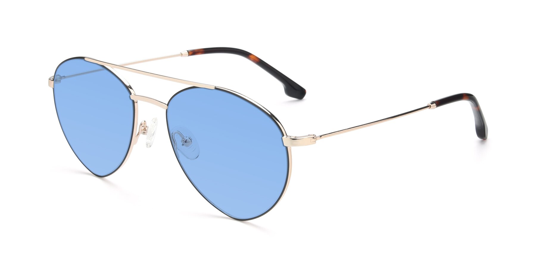 Angle of 9459 in Gold-Black with Medium Blue Tinted Lenses