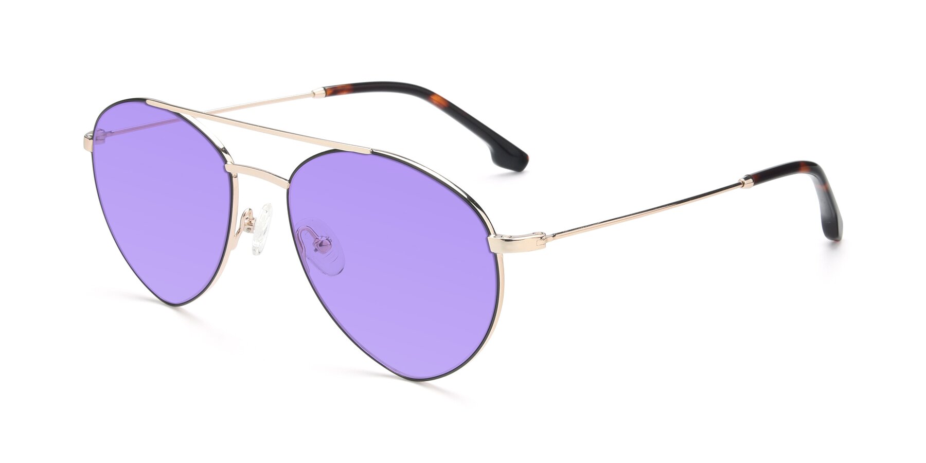 Angle of 9459 in Gold-Black with Medium Purple Tinted Lenses