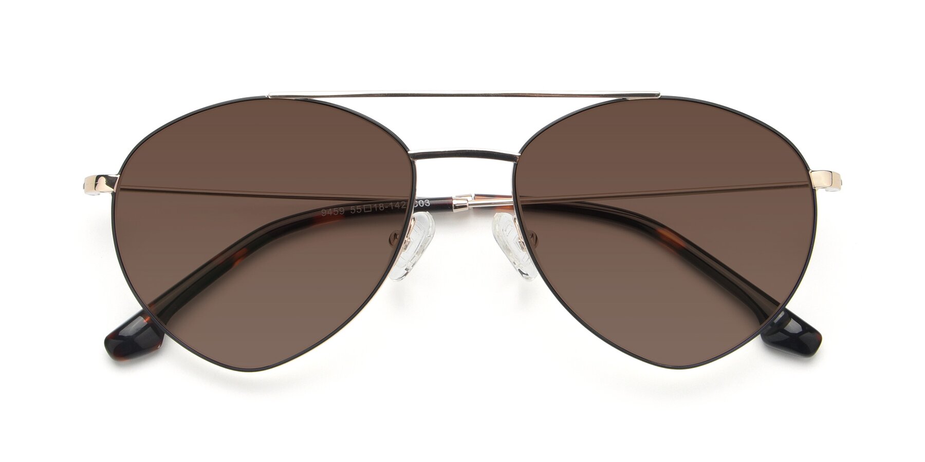 Folded Front of 9459 in Gold-Black with Brown Tinted Lenses