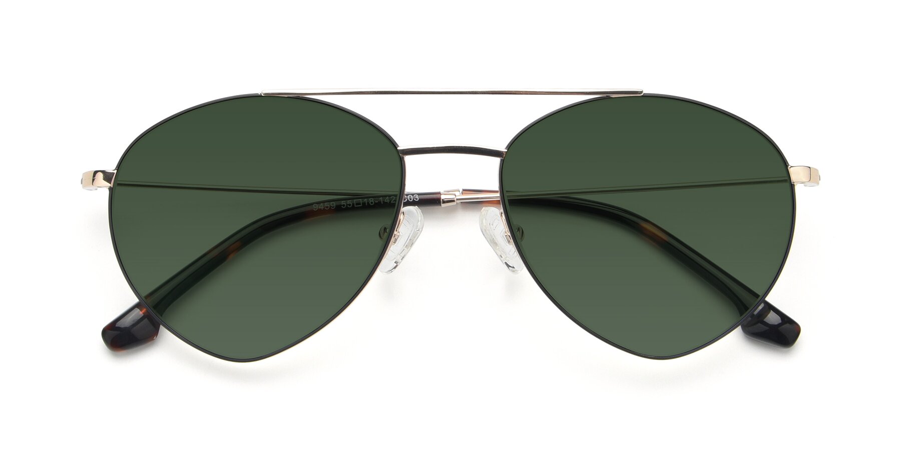 Folded Front of 9459 in Gold-Black with Green Tinted Lenses