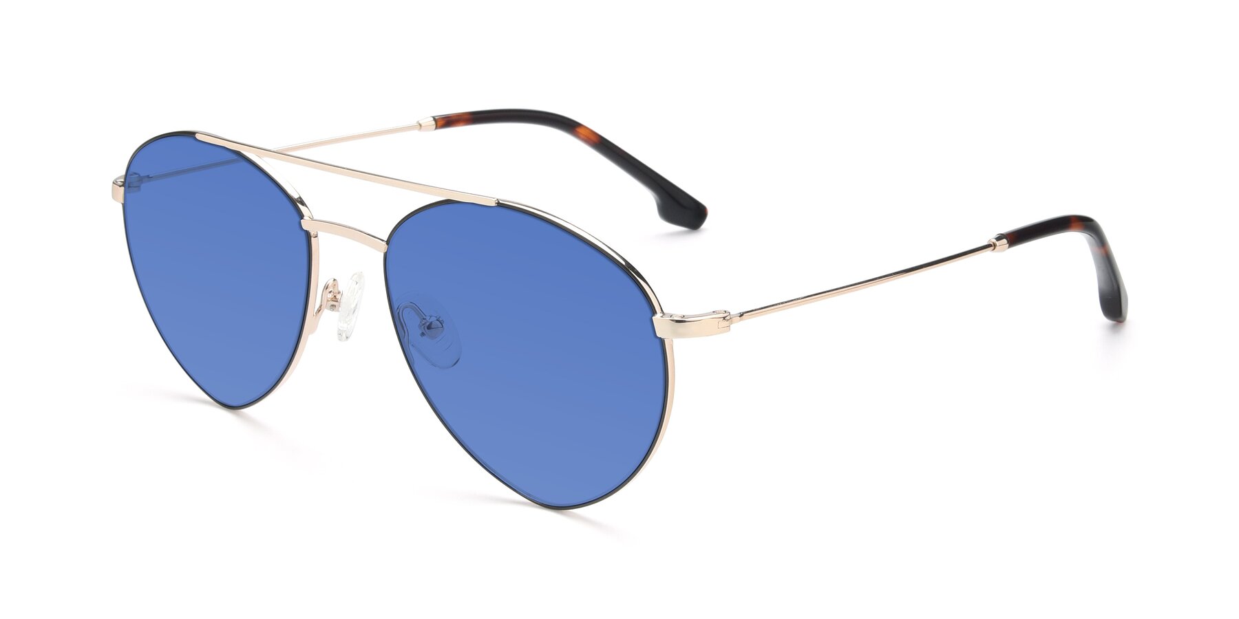 Angle of 9459 in Gold-Black with Blue Tinted Lenses