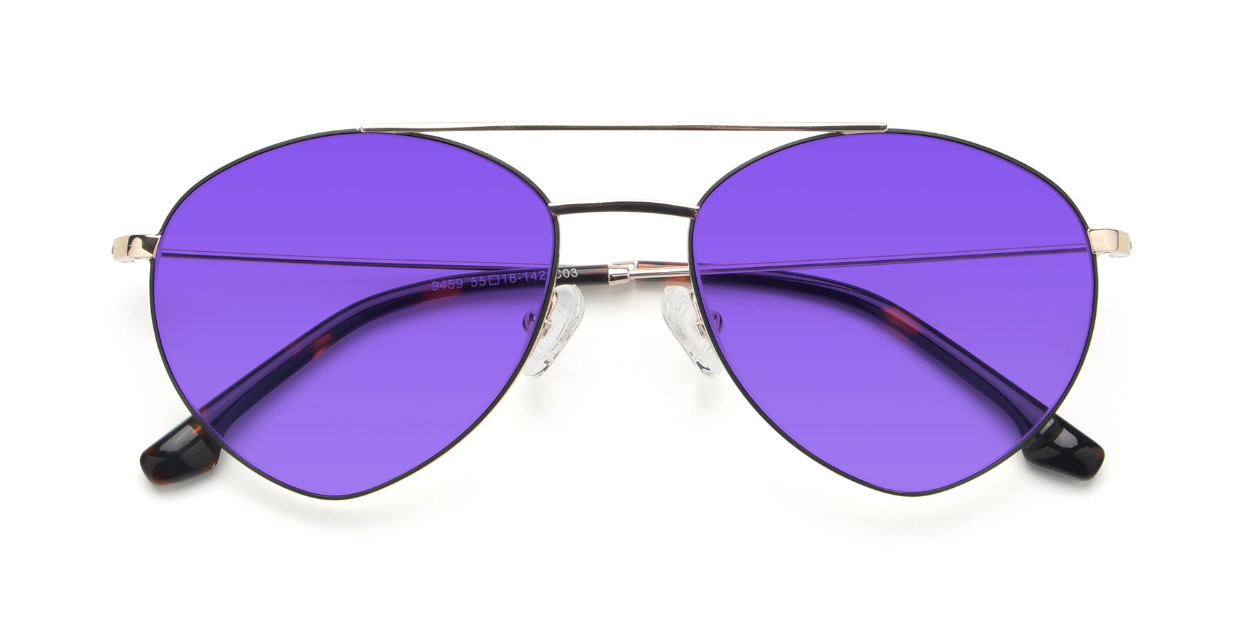 Folded Front of 9459 in Gold-Black with Purple Tinted Lenses