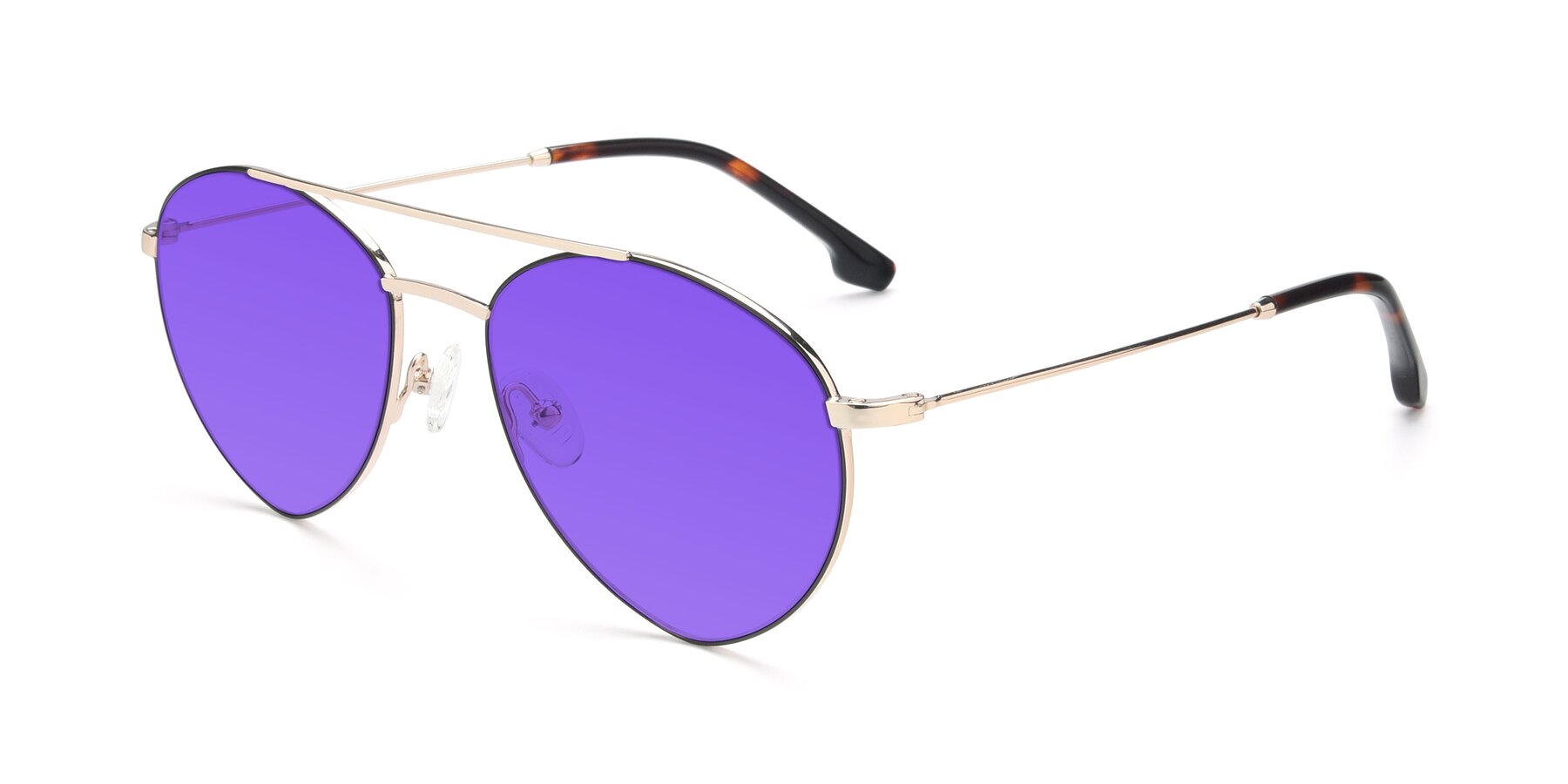Angle of 9459 in Gold-Black with Purple Tinted Lenses
