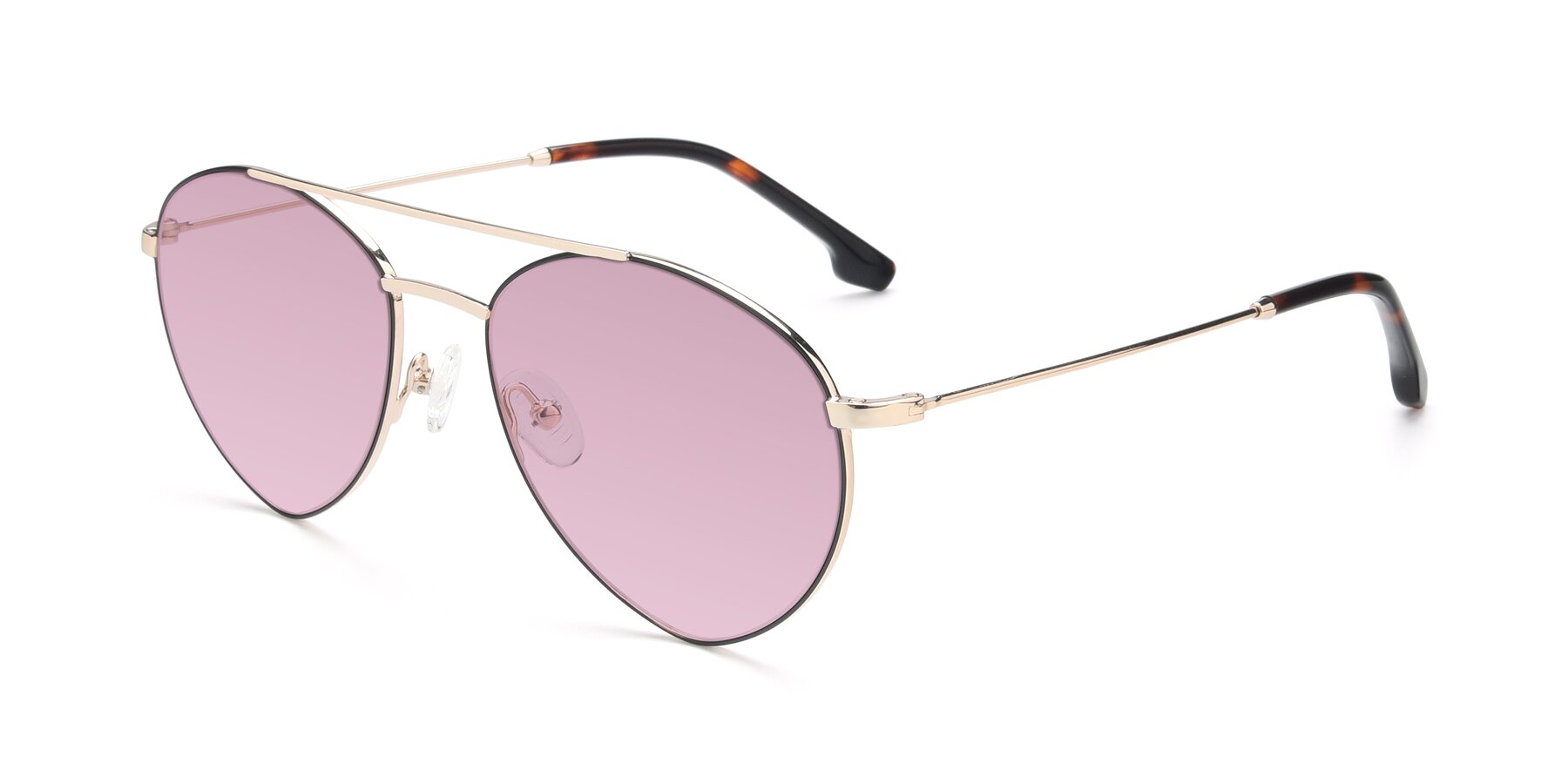 Angle of 9459 in Gold-Black with Light Wine Tinted Lenses