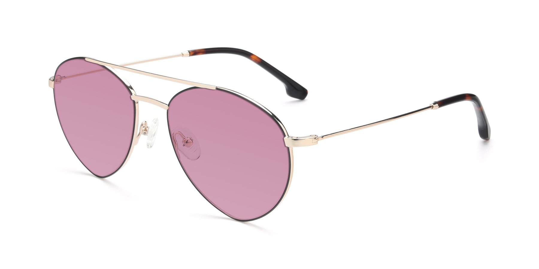 Angle of 9459 in Gold-Black with Medium Wine Tinted Lenses