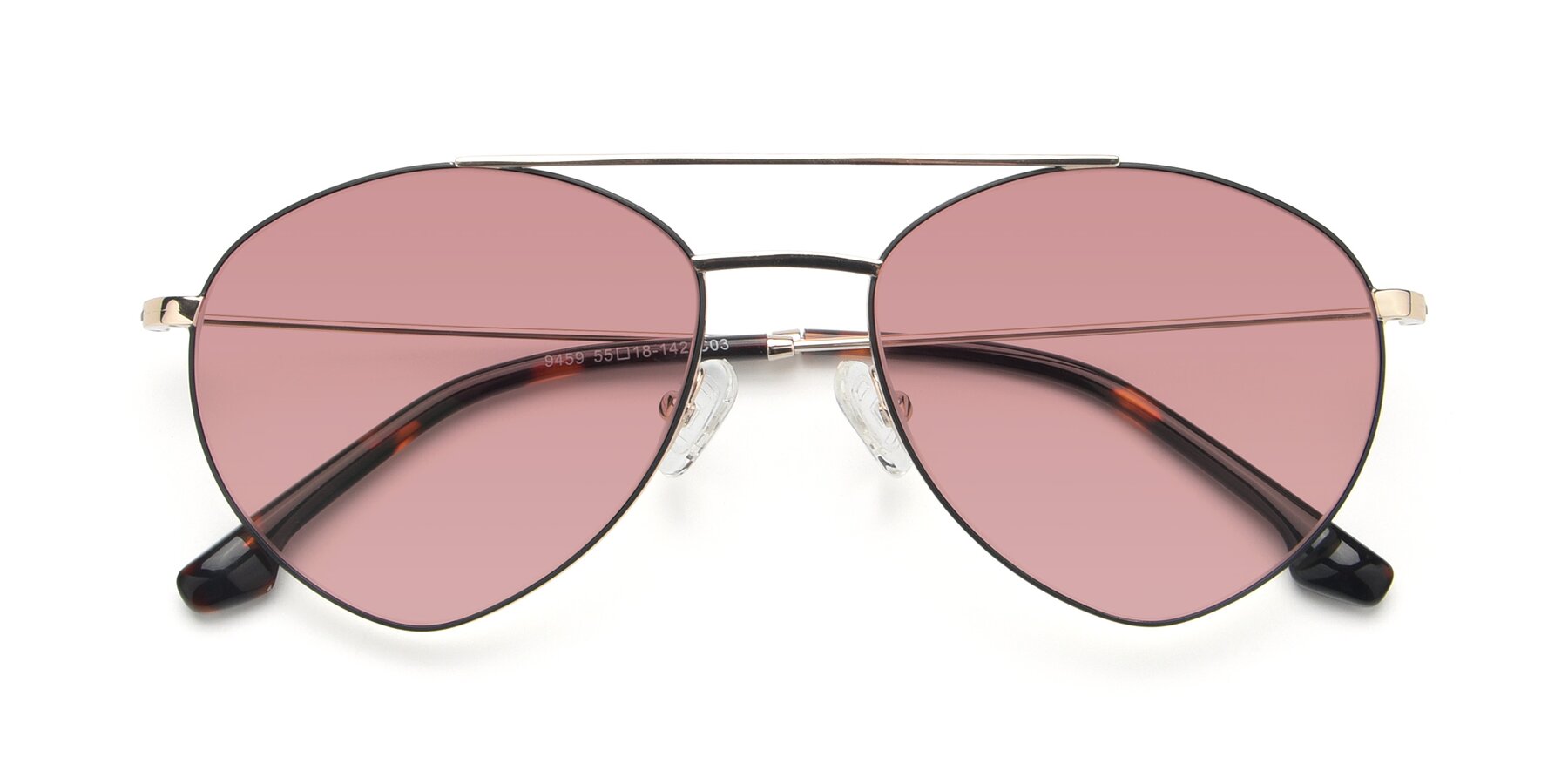 Folded Front of 9459 in Gold-Black with Medium Garnet Tinted Lenses