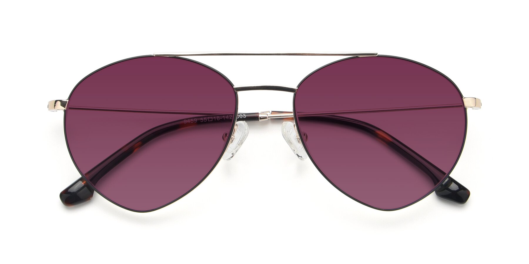 Folded Front of 9459 in Gold-Black with Wine Tinted Lenses