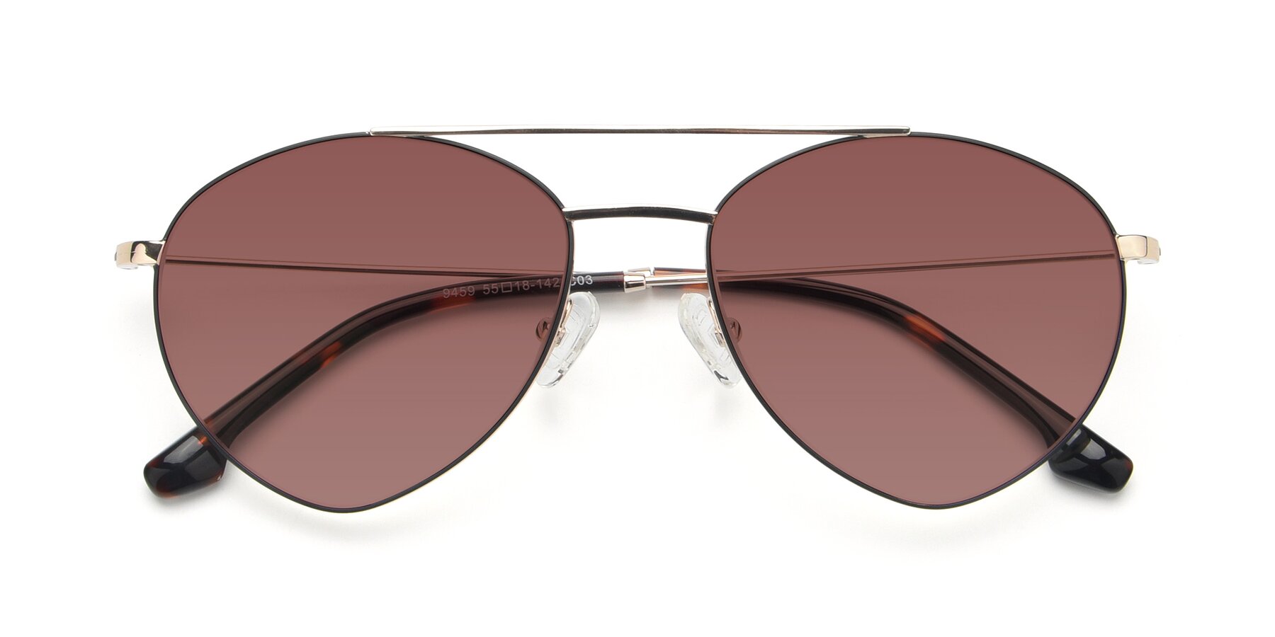 Folded Front of 9459 in Gold-Black with Garnet Tinted Lenses