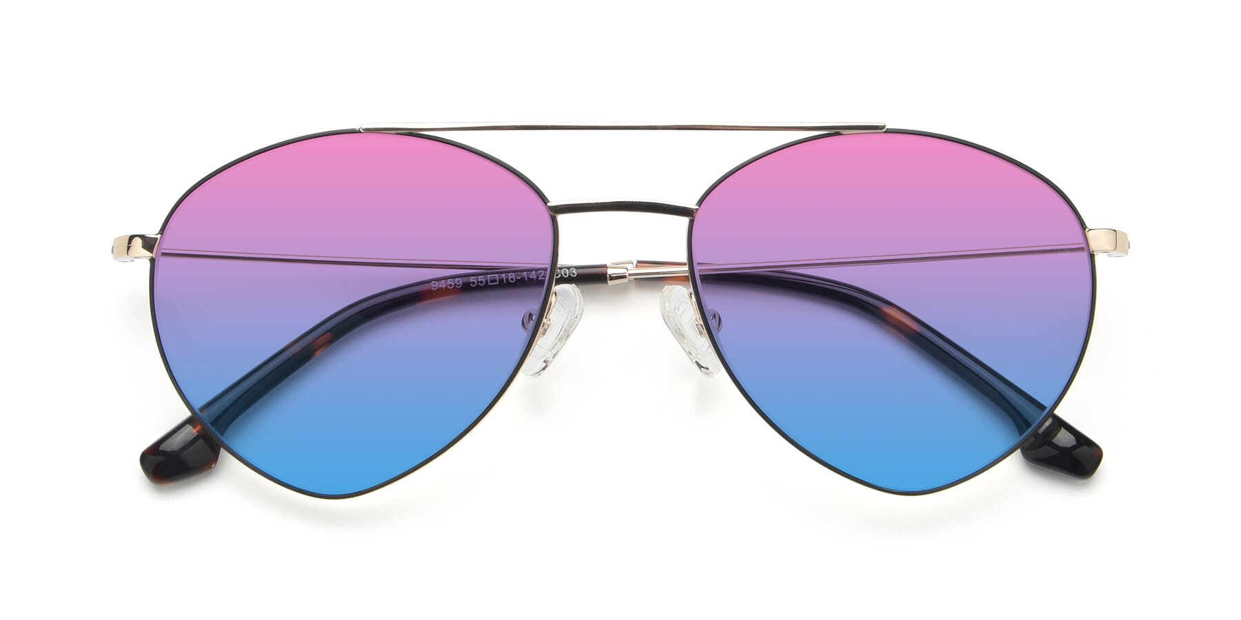 Folded Front of 9459 in Gold-Black with Pink / Blue Gradient Lenses