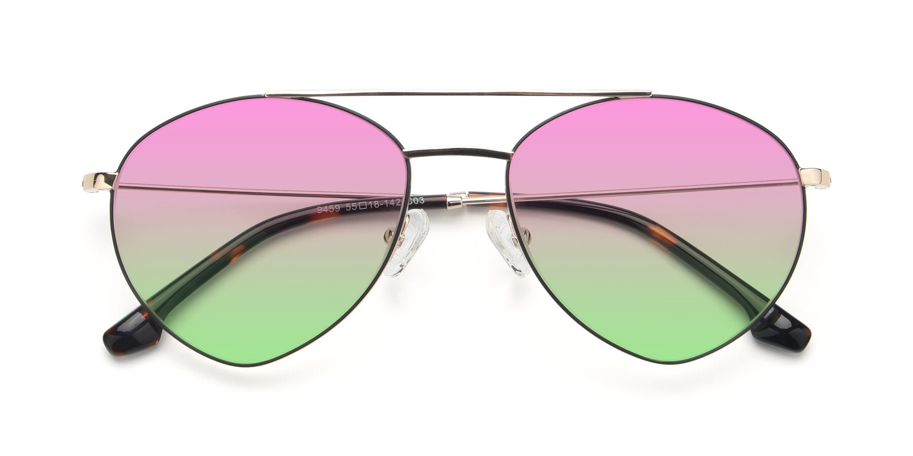 Folded Front of 9459 in Gold-Black with Pink / Green Gradient Lenses