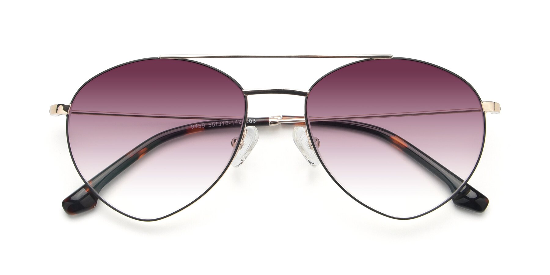 Folded Front of 9459 in Gold-Black with Wine Gradient Lenses