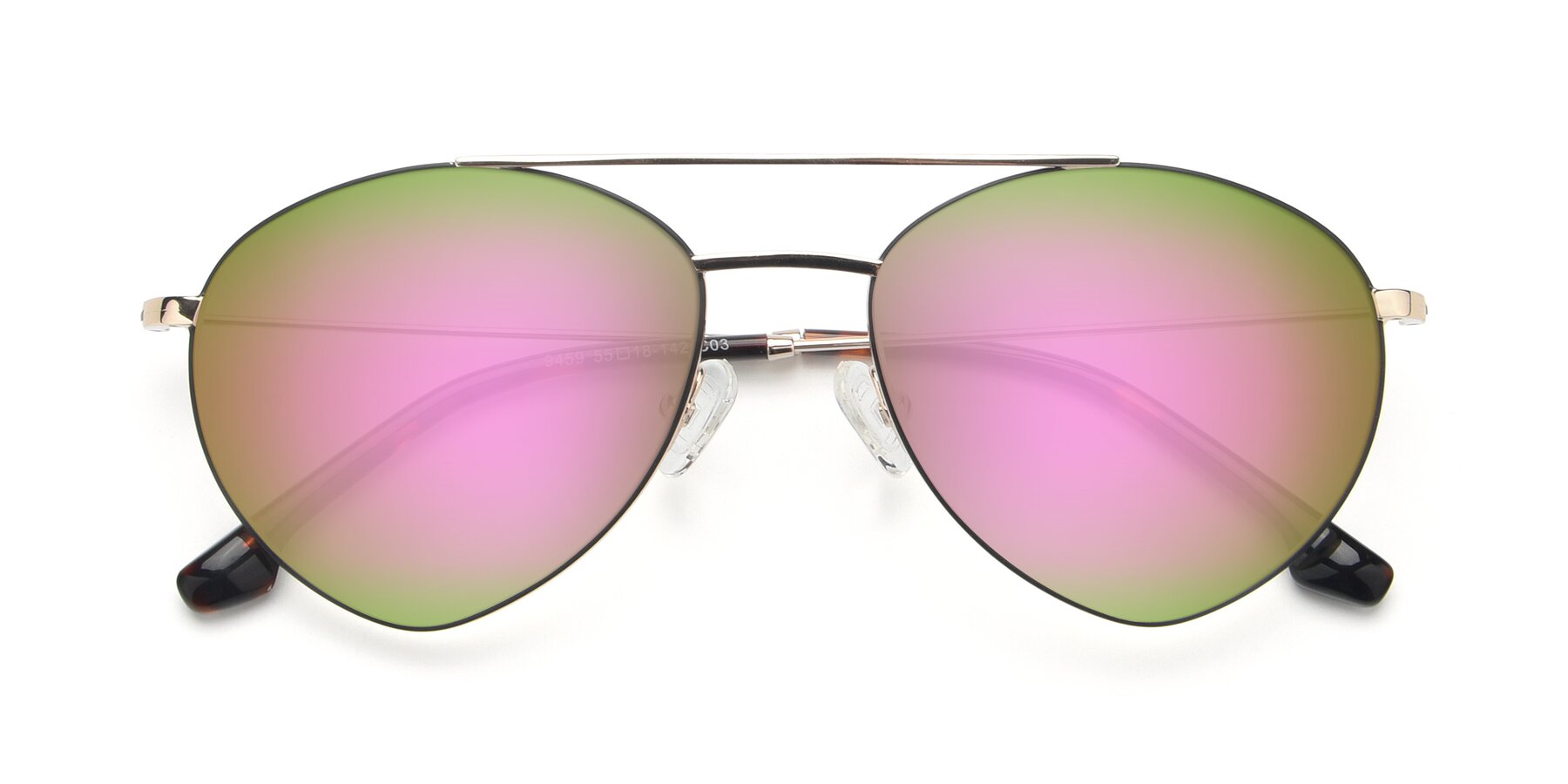 Folded Front of 9459 in Gold-Black with Pink Mirrored Lenses