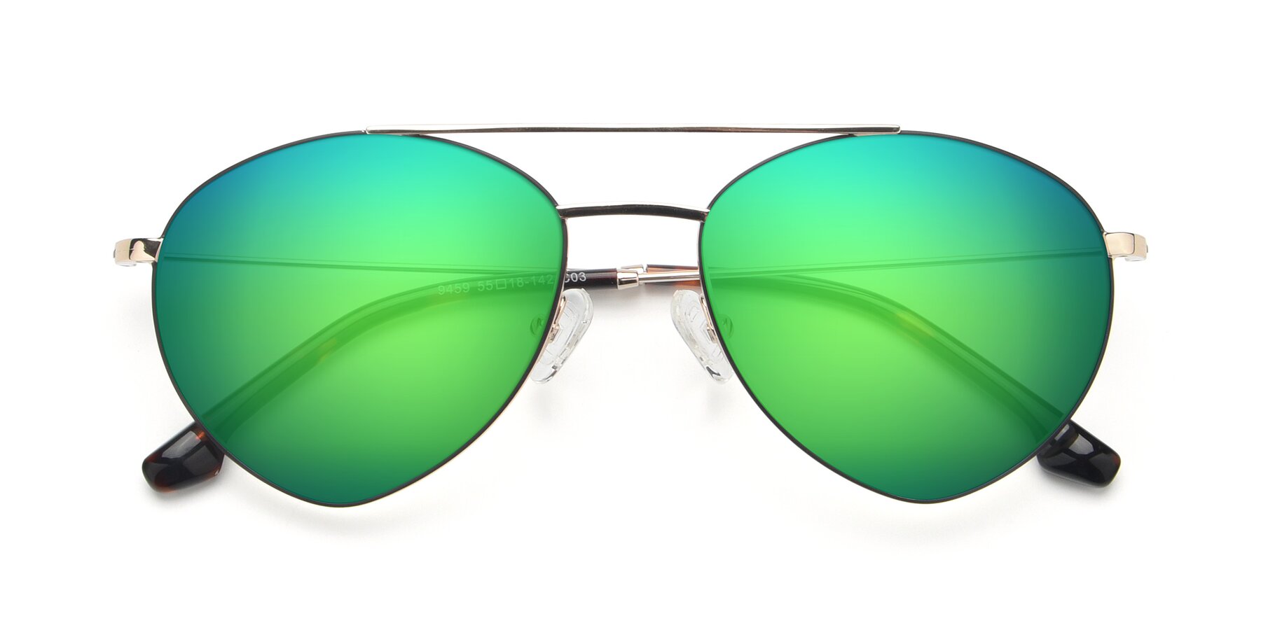 Folded Front of 9459 in Gold-Black with Green Mirrored Lenses