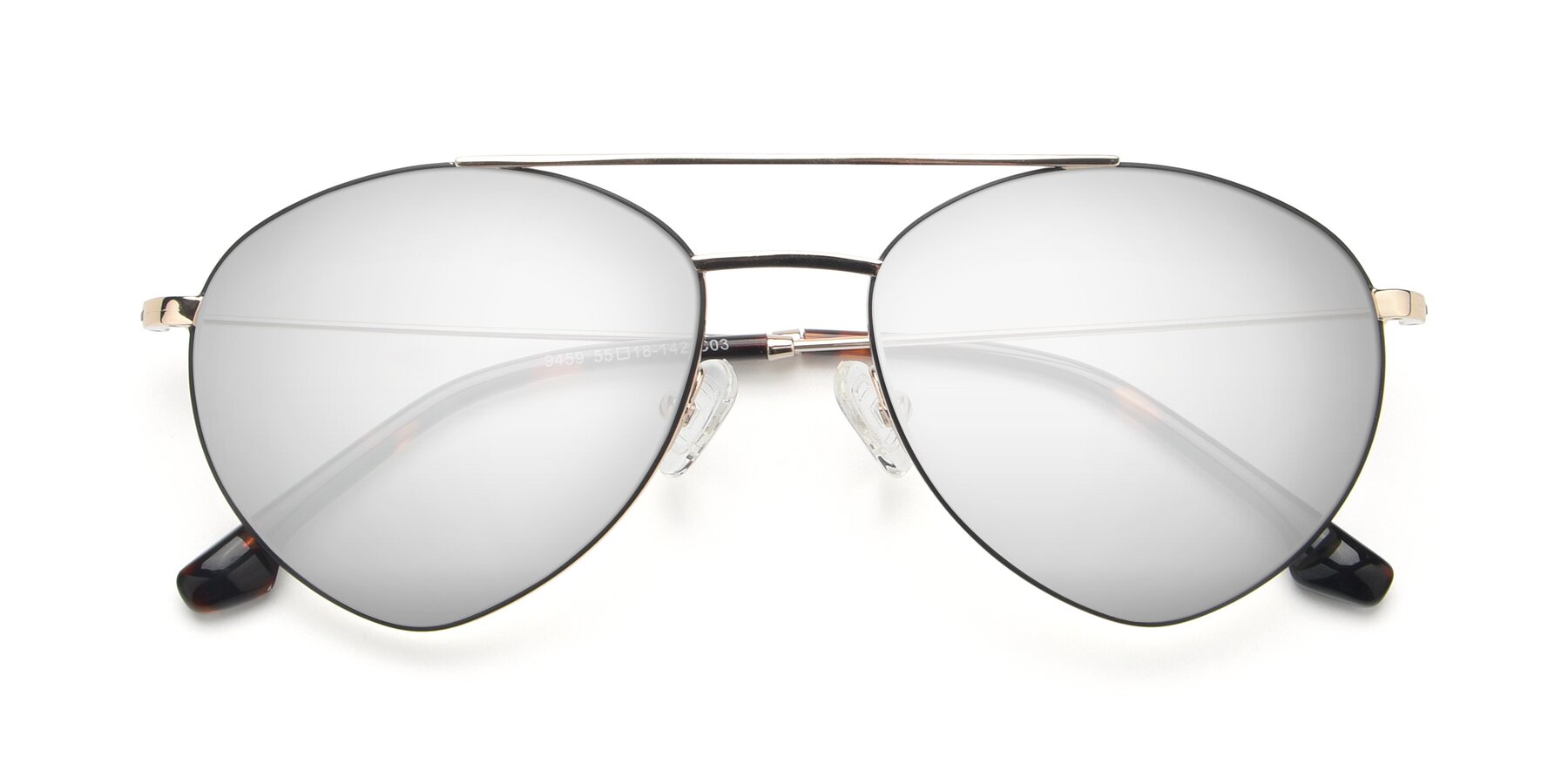 Folded Front of 9459 in Gold-Black with Silver Mirrored Lenses