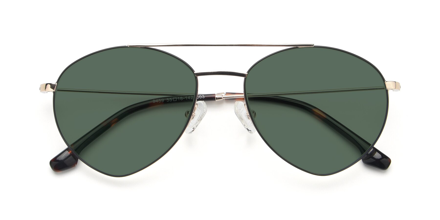 Folded Front of 9459 in Gold-Black with Green Polarized Lenses