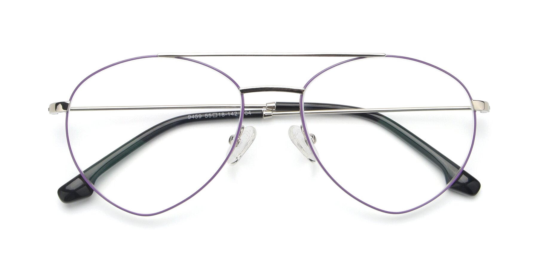 Folded Front of 9459 in Silver-Purple with Clear Eyeglass Lenses