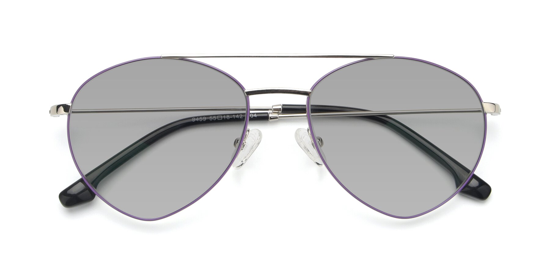 Folded Front of 9459 in Silver-Purple with Light Gray Tinted Lenses