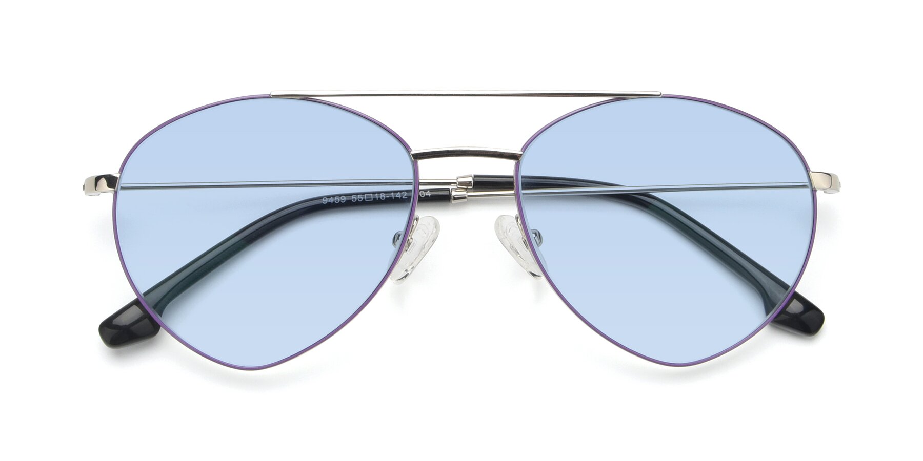Folded Front of 9459 in Silver-Purple with Light Blue Tinted Lenses