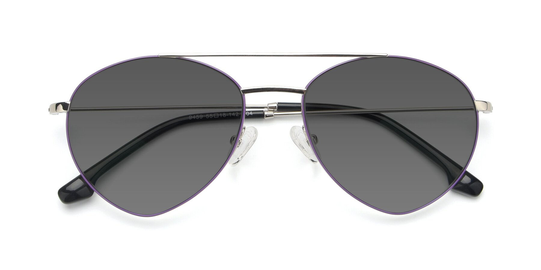 Folded Front of 9459 in Silver-Purple with Medium Gray Tinted Lenses