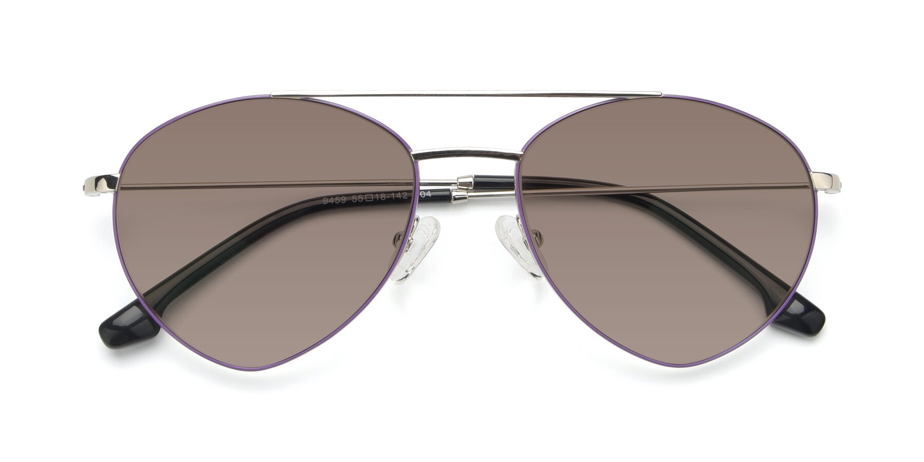 Folded Front of 9459 in Silver-Purple with Medium Brown Tinted Lenses