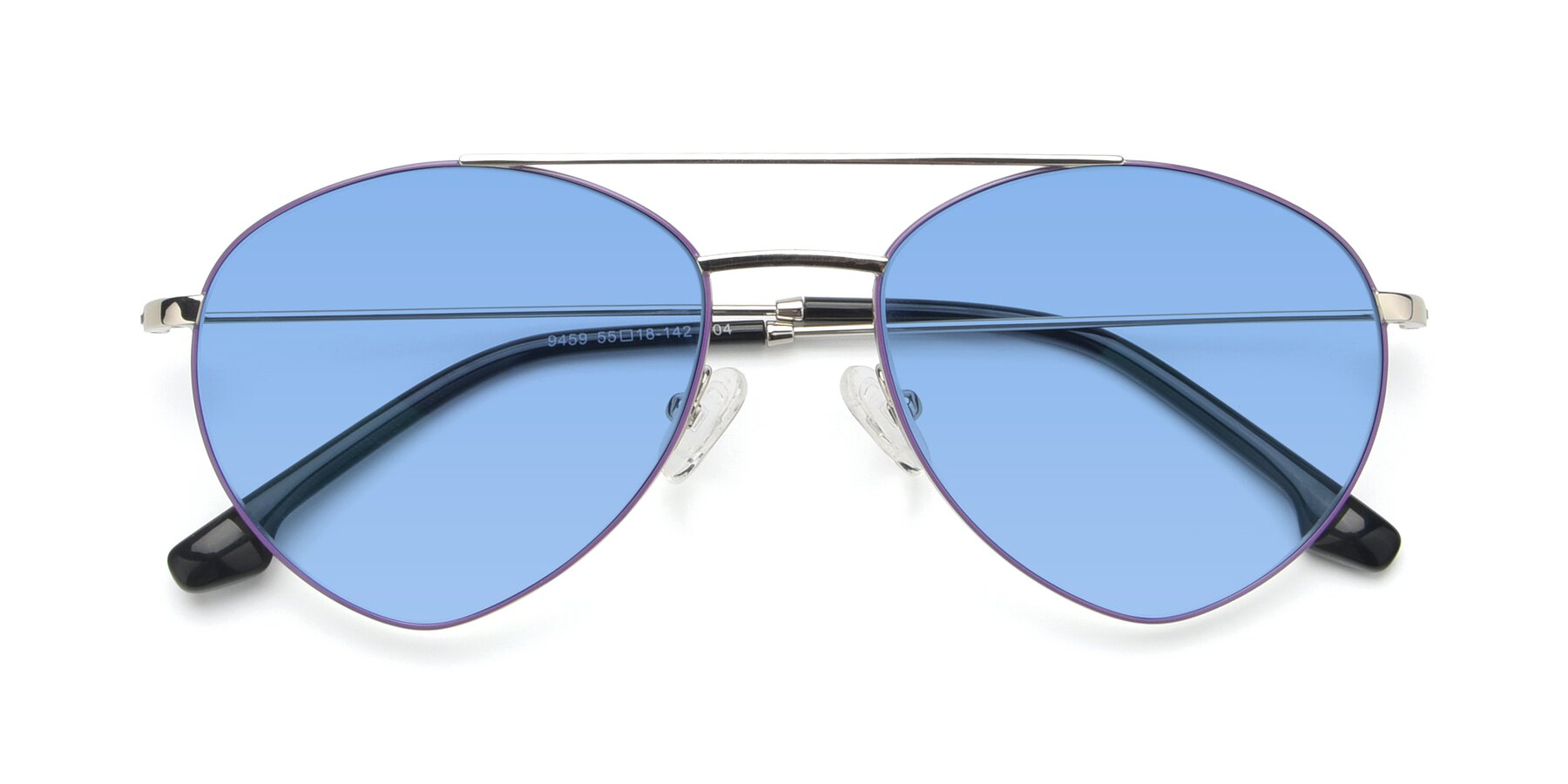 Folded Front of 9459 in Silver-Purple with Medium Blue Tinted Lenses