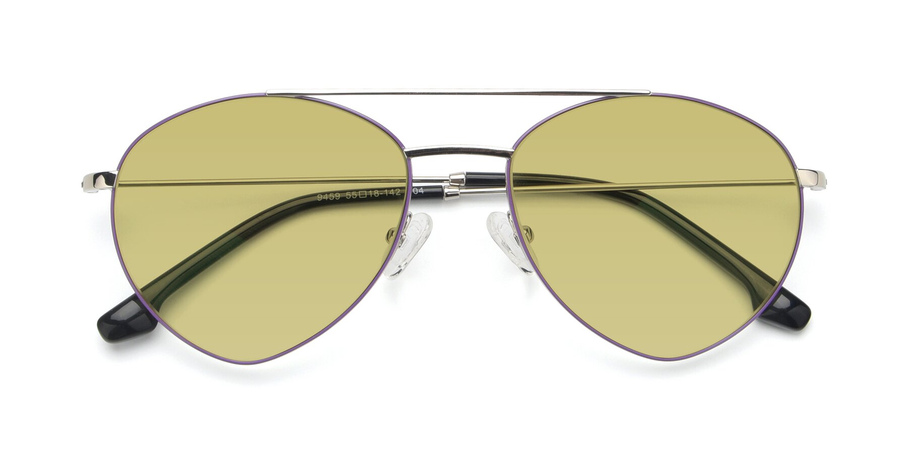 Folded Front of 9459 in Silver-Purple with Medium Champagne Tinted Lenses