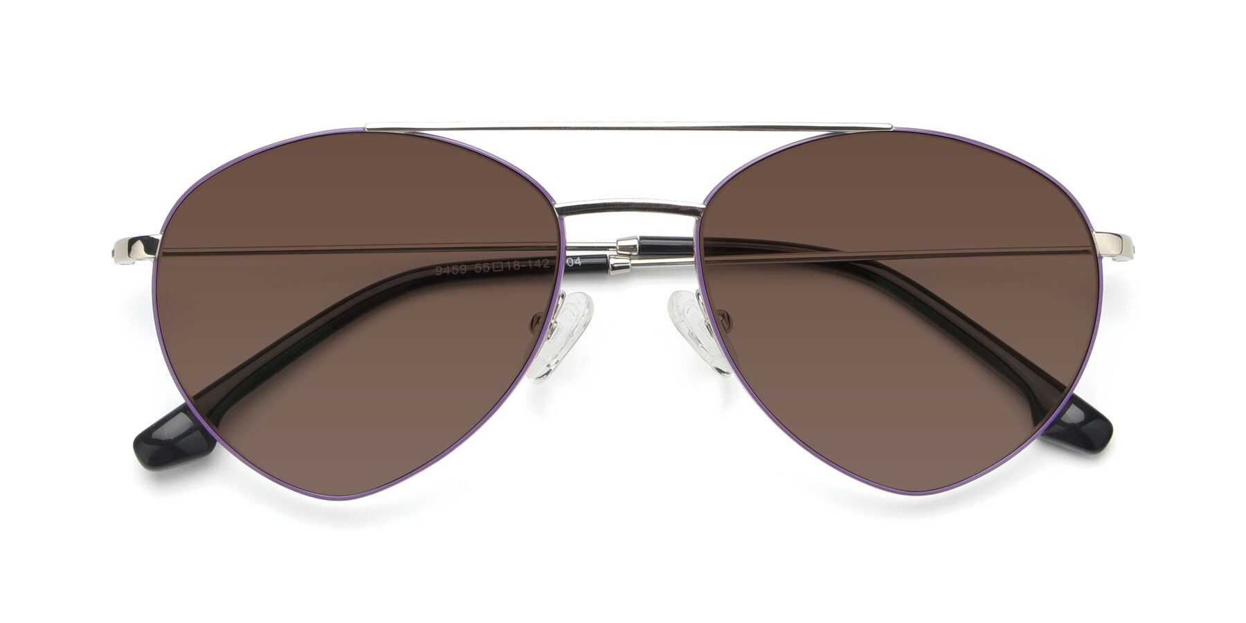 Folded Front of 9459 in Silver-Purple with Brown Tinted Lenses