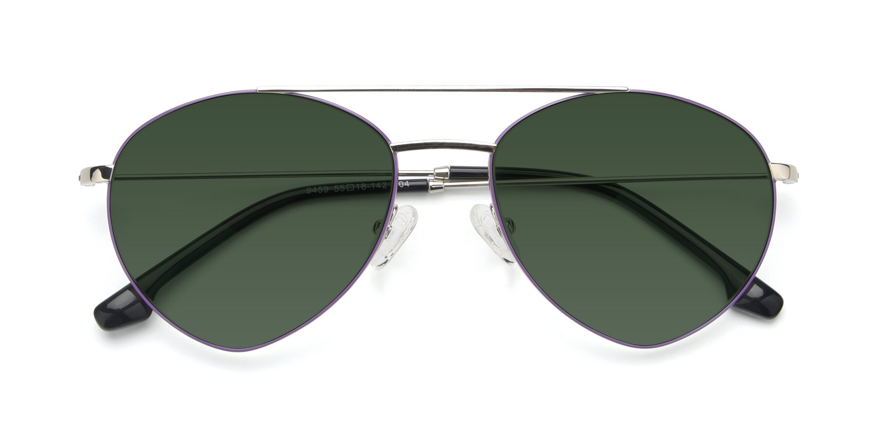 Folded Front of 9459 in Silver-Purple with Green Tinted Lenses