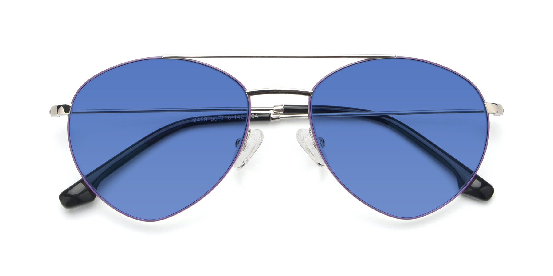 Folded Front of 9459 in Silver-Purple with Blue Tinted Lenses