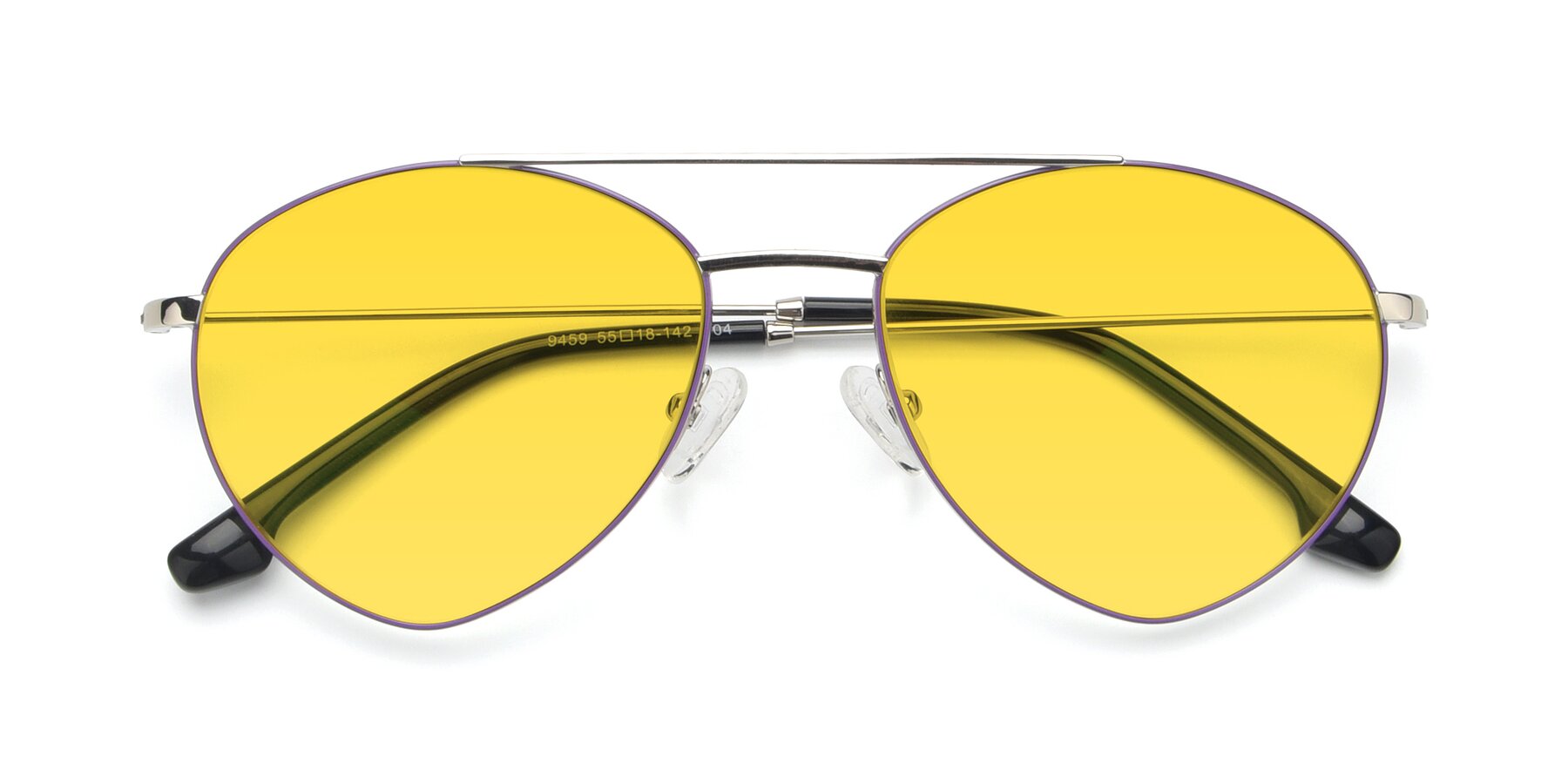 Folded Front of 9459 in Silver-Purple with Yellow Tinted Lenses