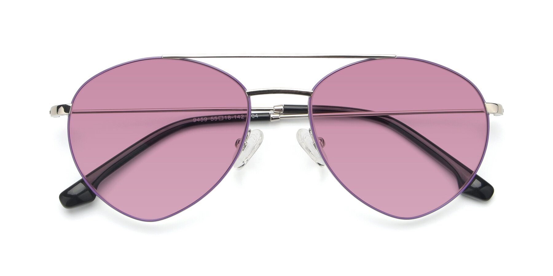 Folded Front of 9459 in Silver-Purple with Medium Wine Tinted Lenses