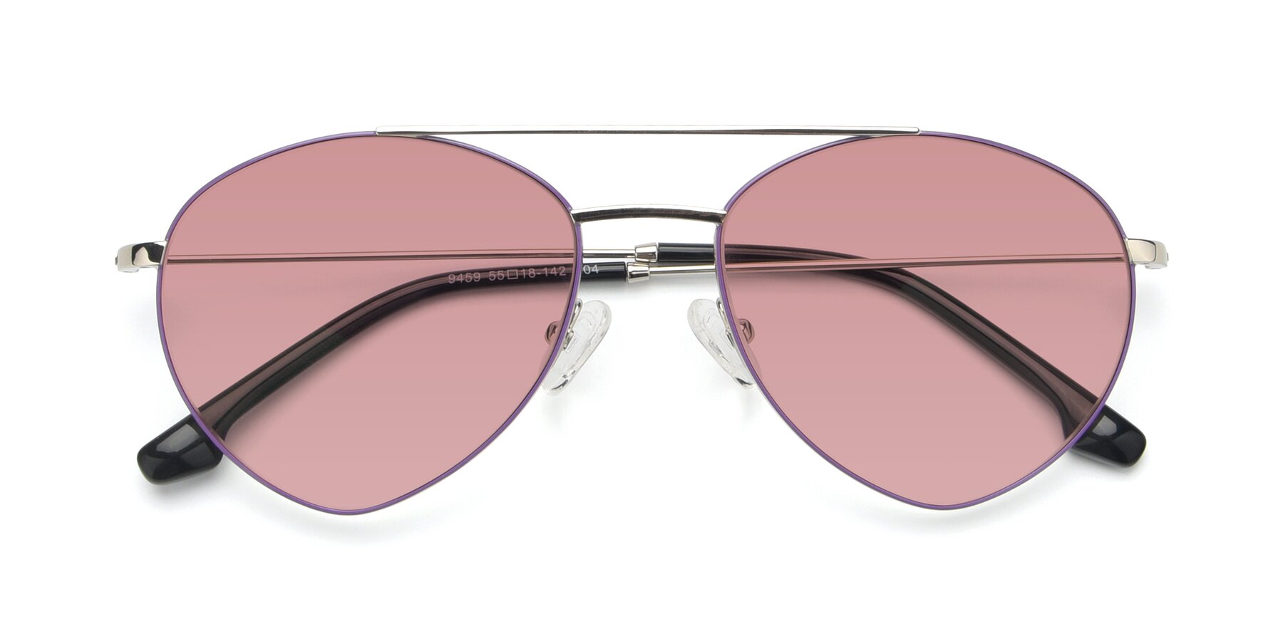 Folded Front of 9459 in Silver-Purple with Medium Garnet Tinted Lenses