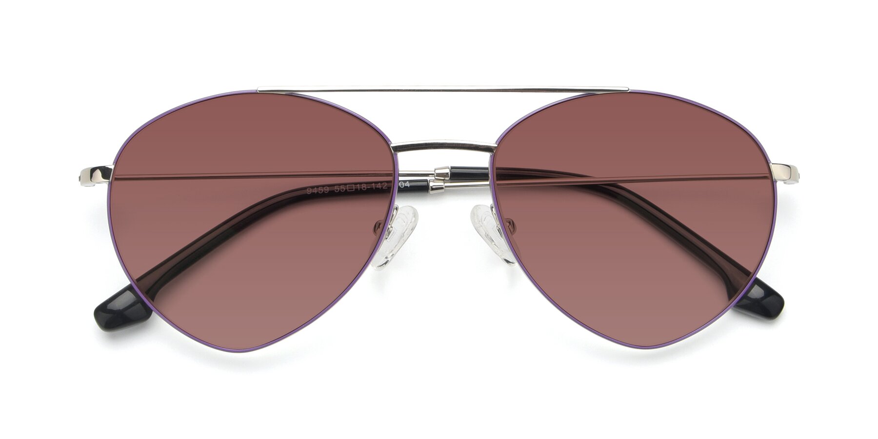 Folded Front of 9459 in Silver-Purple with Garnet Tinted Lenses